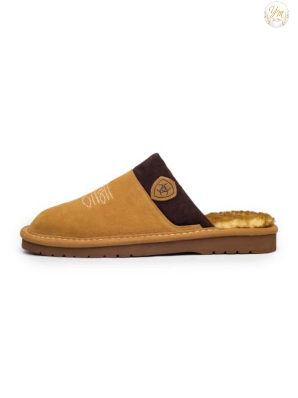 Men's Suede Square Toe Slip-On Slippers with Faux Shearling Lining